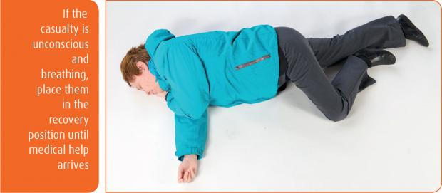 If the casualty is unconscious and breathing, place them in the recovery position until medical help arrives